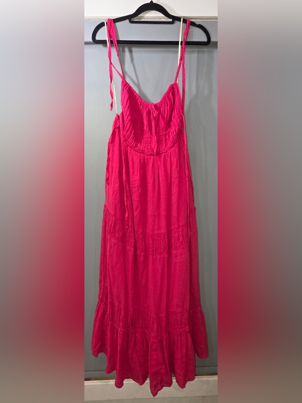 Free People taking sides Hot Pink Tiered Maxi dress